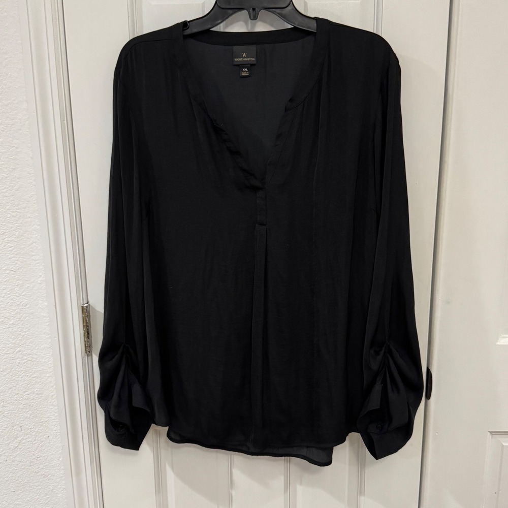Worthington Black V-Neck‎ Blouse – Size XXL